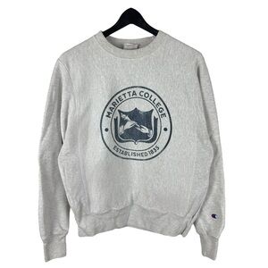 Mens Y2K Champion Reverse Weave Marietta College Grey Sweatshirt Size S